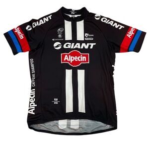 Giant Alpecin Cycling Jersey Black White Full Zip UCI Skoda Size Large